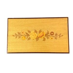 Vintage Reuge Swiss Music Box Love Story Italian Inlay Wooden Jewelry Box